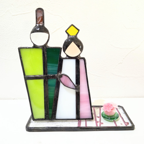 お雛様B5ｰ2立雛お花付【ステンドグラス】ガラス おひなさま 桃の節句