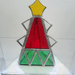 【お値下げ】クリスマスツリー赤緑Ｓ【ステンドグラス】ガラス 3枚目の画像