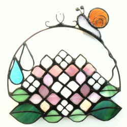 紫陽花　ピンク　カタツムリ　【ステンドグラス】ガラス 4枚目の画像