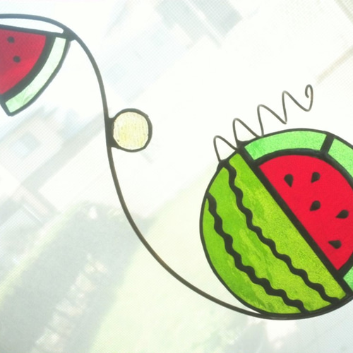 スイカ④赤L 【ステンドグラス】ガラス その他インテリア雑貨 くらん 