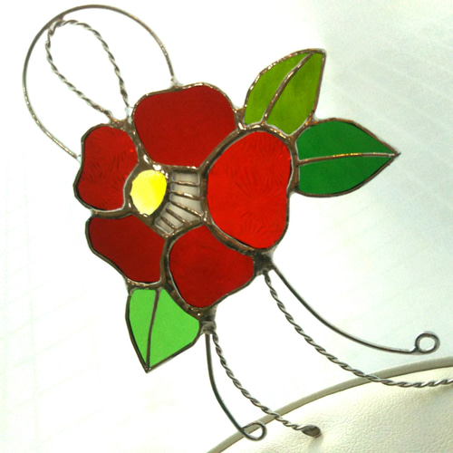 しめ縄 椿【ステンドグラス】ガラス お正月飾り 新年 冬支度 新春