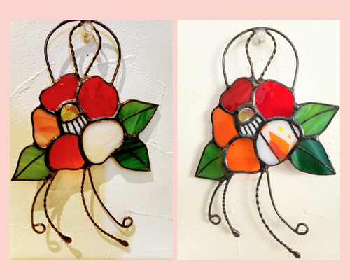 しめ縄 椿【ステンドグラス】ガラス お正月飾り 新年 冬支度 新春