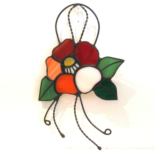 しめ縄 椿【ステンドグラス】ガラス お正月飾り 新年 冬支度 新春