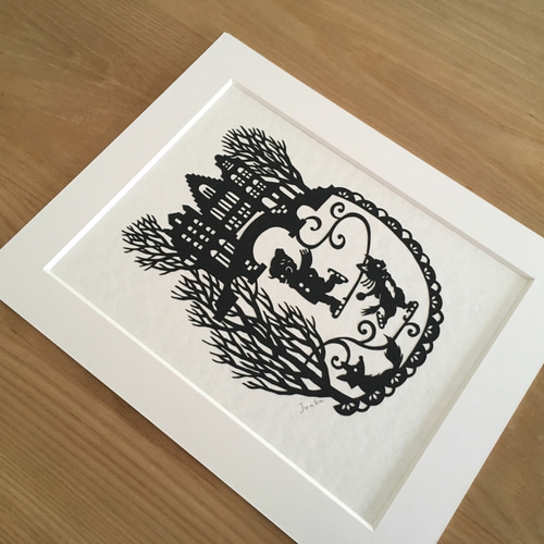 ろくとくろの切り絵「スケート」 切り絵 codomopaper 通販
