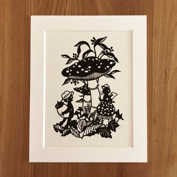 ろくとくろの切り絵「きのこの山」 切り絵 codomopaper 通販 7956194