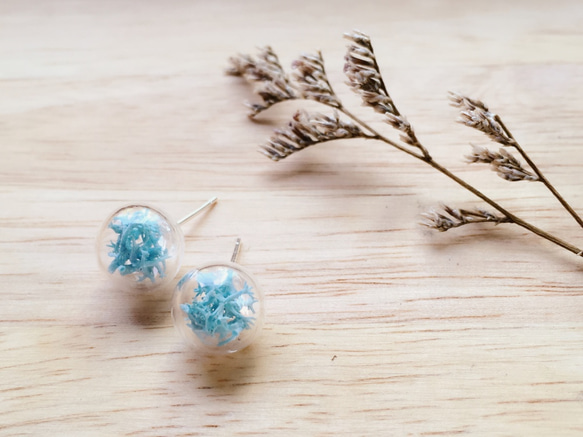 小花玻璃球耳環-天藍色珊瑚 第2張的照片