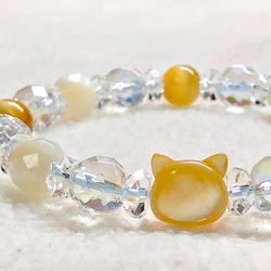 ♡招き猫♡ねこ形シェル&ゴールデンタイガーアイ♡Jewelry天然石ブレスレット！ 2枚目の画像