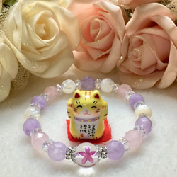 すみれ色Mixお花彫りクリスタル&パープル〜ピンク天然石ブレスレット✨ 3枚目の画像