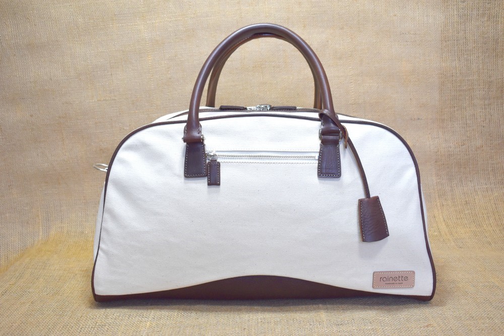 キャンバス×レザー・ボストンバッグ（生成×チョコ）ー受注生産品ー