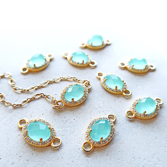 14KGF/ AQUA CHALCEDONY CZ PAVE BRACELET 1枚目の画像