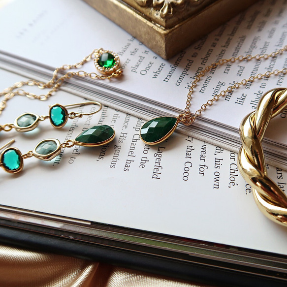 14KGF/ TEARDROP EMERALD NECKLACE 2枚目の画像