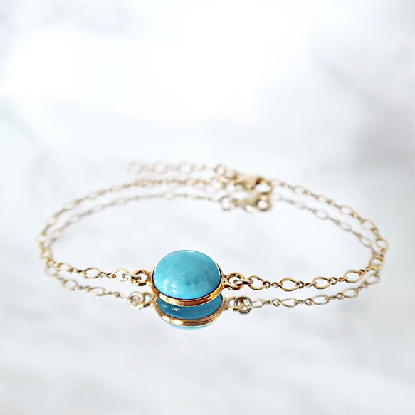 14KGF/ TURQUOISE INFINITY CHAIN BRACELET 1枚目の画像