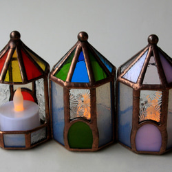 8角形の屋根オレンジとイエローの小さな家　ミニランプ　ステンドグラス　ガラス　ハウス 5枚目の画像