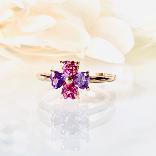 再販x5] 10金・18金・プラチナ 四つ葉のクローバー:アメジスト