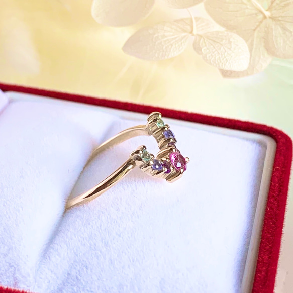 [再販] 10金・18金・プラチナ高品質ピンクサファイアと天然石の馬蹄ホースシューリング【セミオーダーメイド】 8枚目の画像