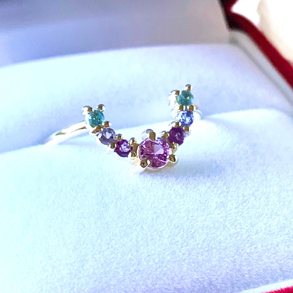 [再販] 10金・18金・プラチナ高品質ピンクサファイアと天然石の馬蹄ホースシューリング【セミオーダーメイド】 14枚目の画像