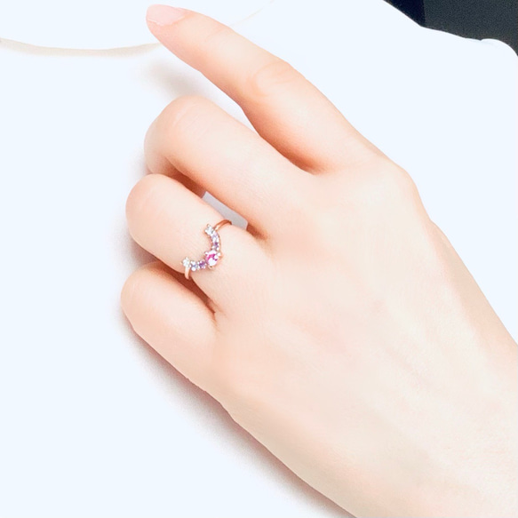 [再販] 10金・18金・プラチナ高品質ピンクサファイアと天然石の馬蹄ホースシューリング【セミオーダーメイド】 17枚目の画像