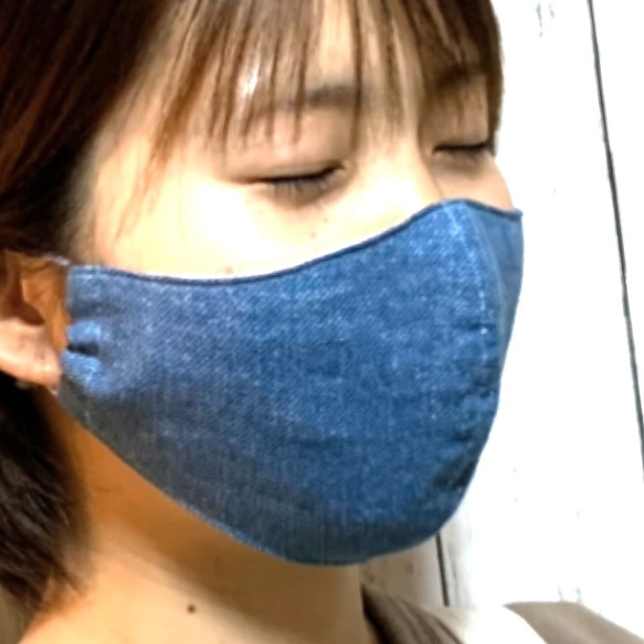 デニムガーゼ　男女兼用　横長立体マスク 1枚目の画像