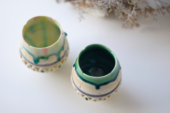 【ご予約品】透かし彫りカップ(青緑) 4枚目の画像