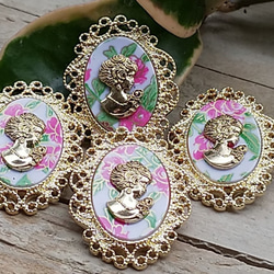 M630【40mm set 4pcs】少女的花園金色裝飾鈕扣.高品質 第1張的照片