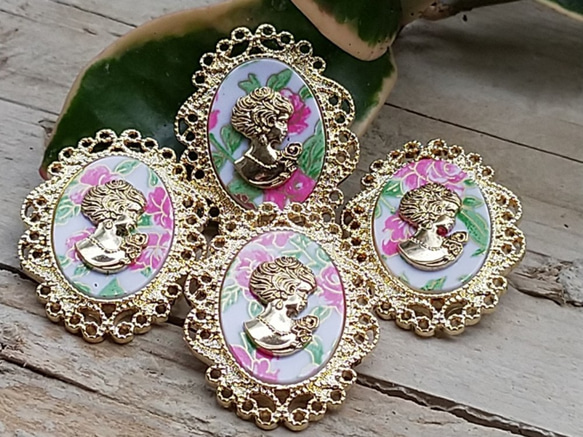 M630【40mm set 4pcs】少女的花園金色裝飾鈕扣.高品質 第1張的照片