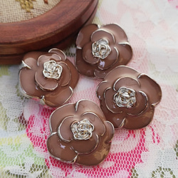 HR10【24mm set 6pcs】Handmade.搪瓷玫瑰花.Morandi color 深褐色+銀色裝飾鈕扣. 第1張的照片