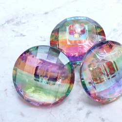 M817 [21mmセット5pcs]透明でカラフルな虹のようなガラスの半丸型カーフボタン 3枚目の画像