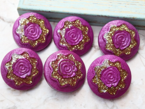 M874【21mm set 6pcs】ANNA SUI風格.奢華紫色花朵鈕扣 第1張的照片