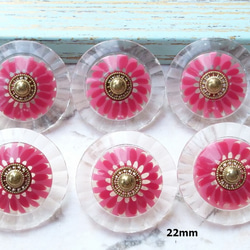 M615【22mm set 4pcs】復古風車花.Rose Red透明鈕扣 第3張的照片