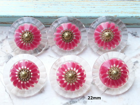 M615【22mm set 4pcs】復古風車花.Rose Red透明鈕扣 第3張的照片