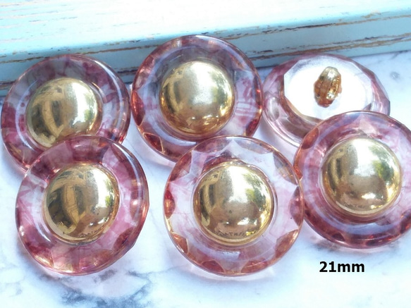 M924【21mm set 6pcs】高品質.復古.半透明Champagne Pink Gold鈕扣 第1張的照片