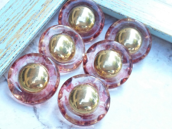 M924【21mm set 6pcs】高品質.復古.半透明Champagne Pink Gold鈕扣 第5張的照片