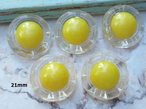 M611【21mm set 5pcs】復古.Yellow透明邊框凸形鈕扣 第1張的照片