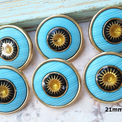 M737【21mm set 6pcs】太陽花金色裝飾Aquamarine鈕扣 第1張的照片