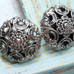 M111♡【15mm set 8pcs】Vintage Silve 花設計鈕扣 第3張的照片