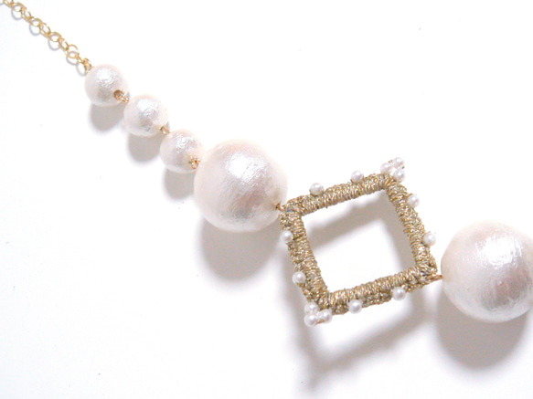 Square×Pearl Necklace 3枚目の画像