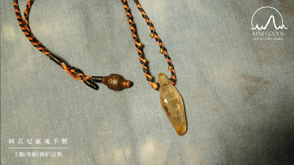 手工編繩系列 礦石 水晶 項鍊 對鍊 ─ 玉髓 chalcedony 繩編 (棕色) 第2張的照片