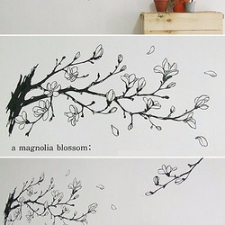 モクレンのはな magnolia (ブラック / ホワイト / グレー)  デコステッカー,ウォールステッカー 1枚目の画像