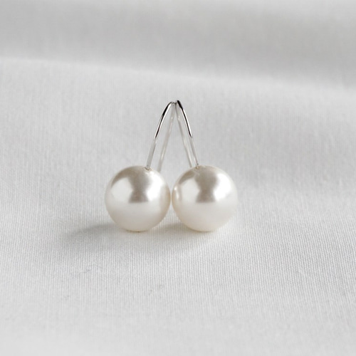 Creema限定】パールフックピアス K10ホワイトゴールド 8mm 色 