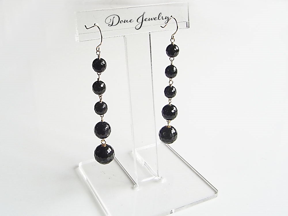 オニキスピアス 5連 K10YGフック