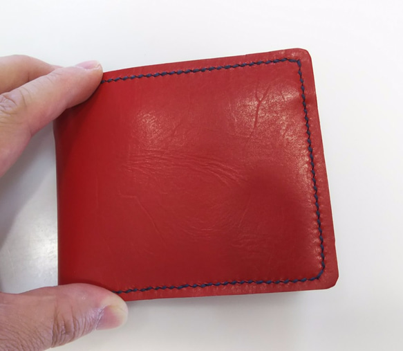 二つ折り財布(本革)赤01 1枚目の画像