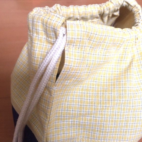 黄色チェック柄  お弁当袋・コップ袋           【入園、入学、通勤】 2枚目の画像