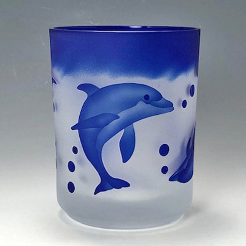 青いガラスのイルカのボトル 青いガラスのイルカのボトル ミニボトル イルカ - 心斎橋硝子本舗