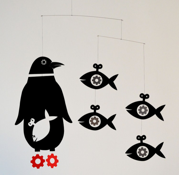 ペンギンと魚　モビール 2枚目の画像