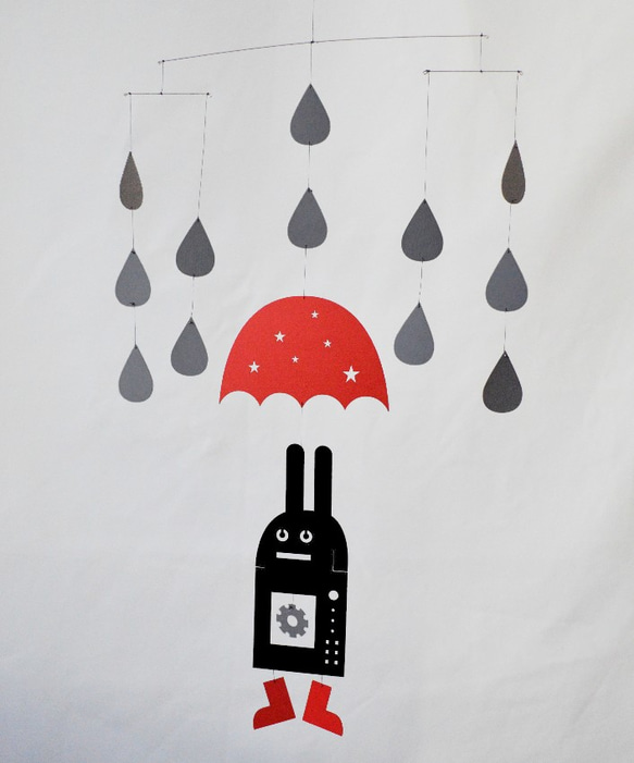 雨降りうさぎロボット　モビール 1枚目の画像