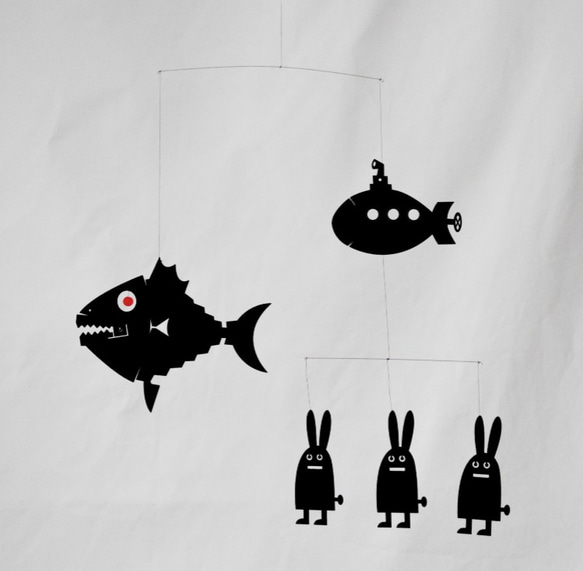魚、うさぎ、潜水艦モビール 2枚目の画像