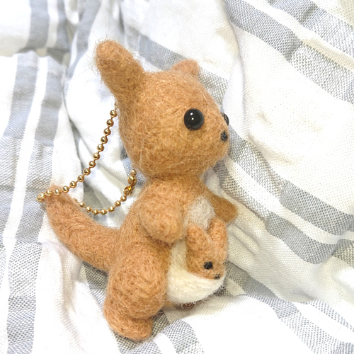 羊毛フェルト 親子カンガルー キーチェーン アニマル 羊毛フェルト
