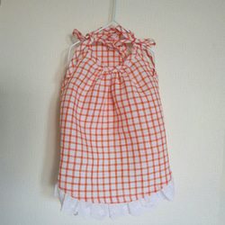 再販！SALE！★フレンチリネンオレンジチェックの夏服　MSサイズ完成品 6枚目の画像