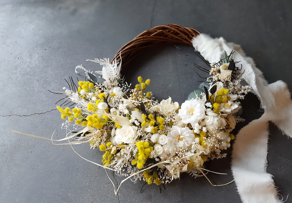 【受注制作】wreath bouquet＆boutonniere#ミモザ 2枚目の画像