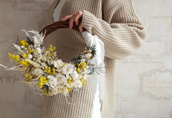 【受注制作】wreath bouquet＆boutonniere#ミモザ 1枚目の画像